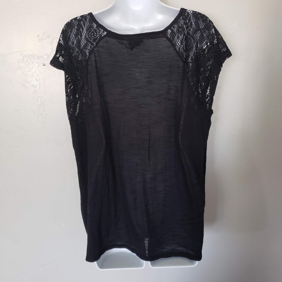 Rue21 XL Black Short Sleeve Shirt Blouse Top Lace Side Slit Lightweight - Picture 5 of 6